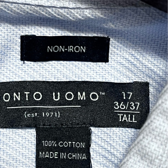 Pronto Uomo Blue Dress Shirt Classic Non Iron Sz 17 36/37 Tall - Picture 2 of 11